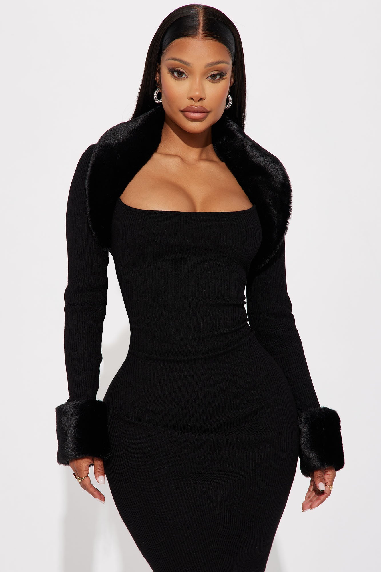 Robe Midi en Peluche Shilah - Noir