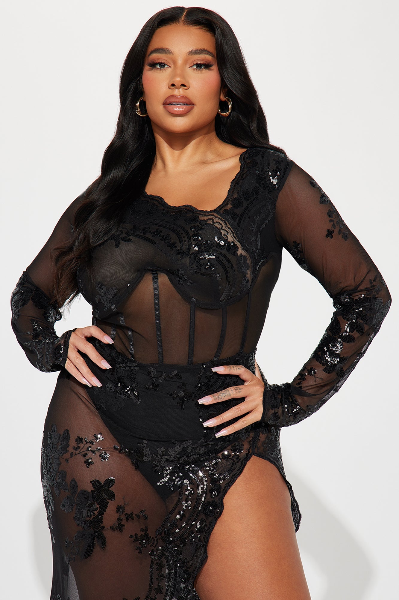 Robe Maxi Pailletée Glam Factor - Noir