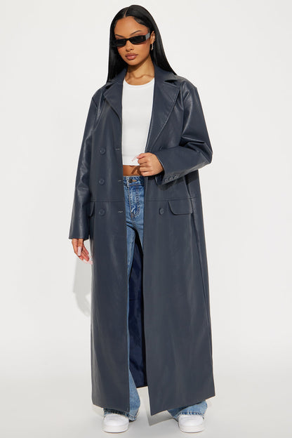 Manteau Croisé en Simili Cuir Drew - Marine