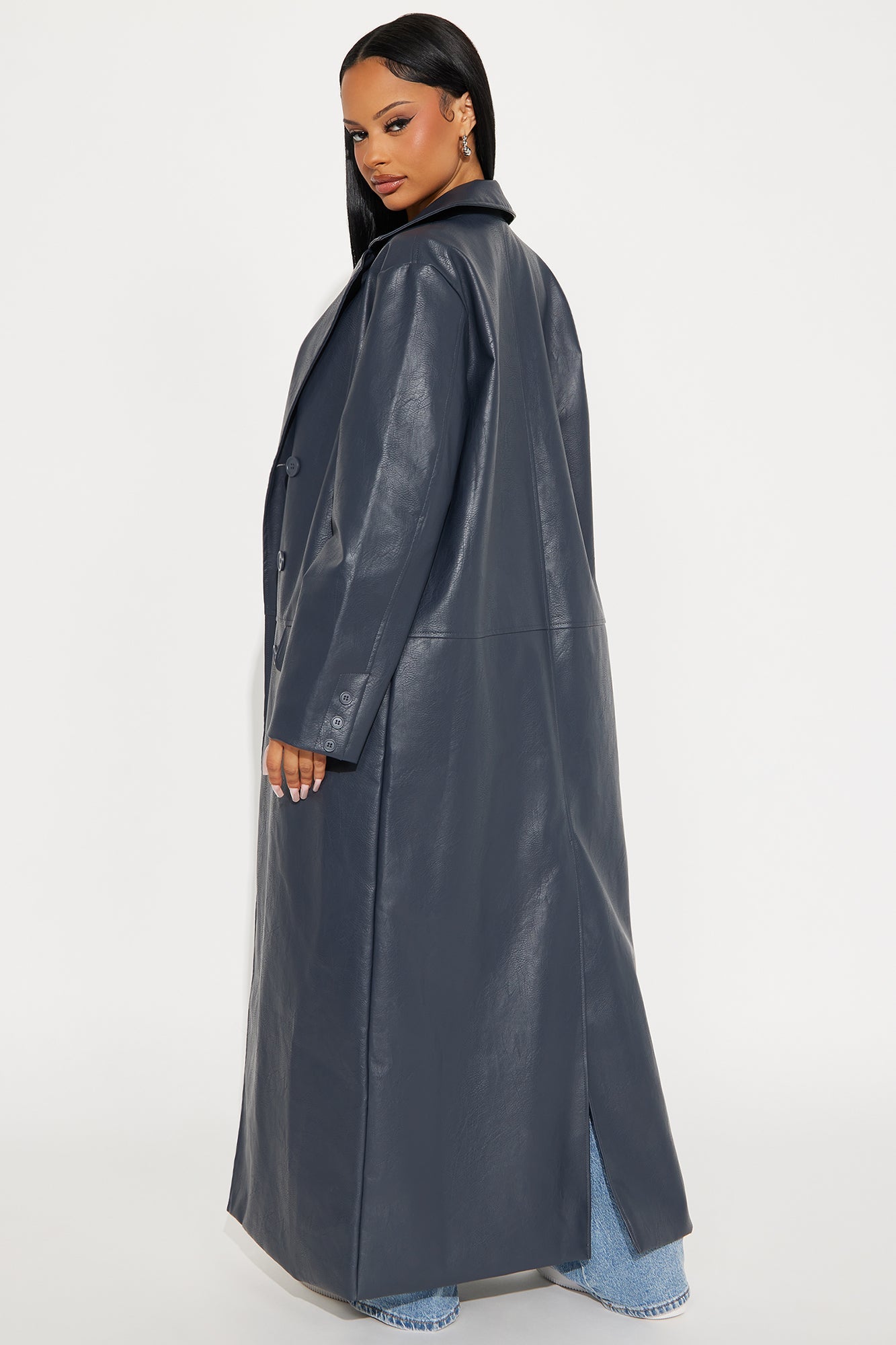 Manteau Croisé en Simili Cuir Drew - Marine