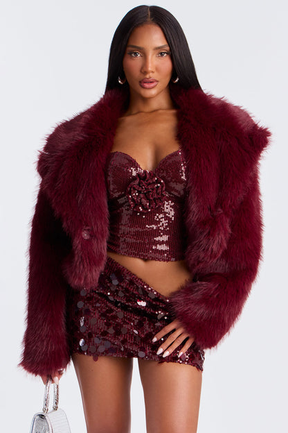 Manteau Court en Fourrure Synthétique Chloe - Vin