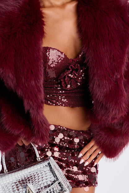 Manteau Court en Fourrure Synthétique Chloe - Vin