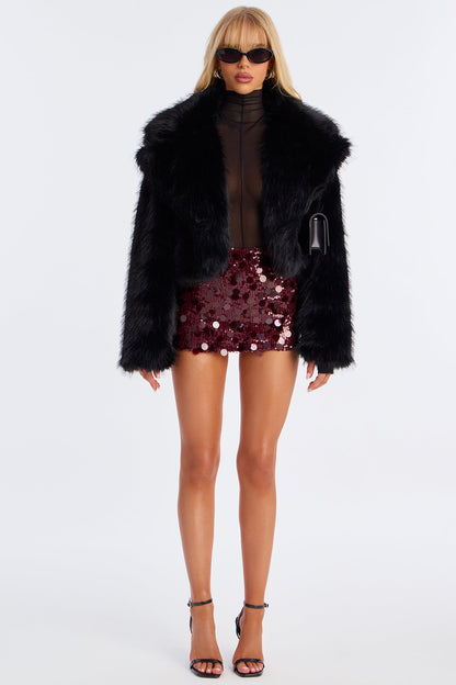 Manteau Court en Fourrure Synthétique - Noir