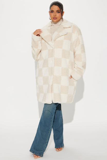 Manteau Sherpa Check On It - Crème