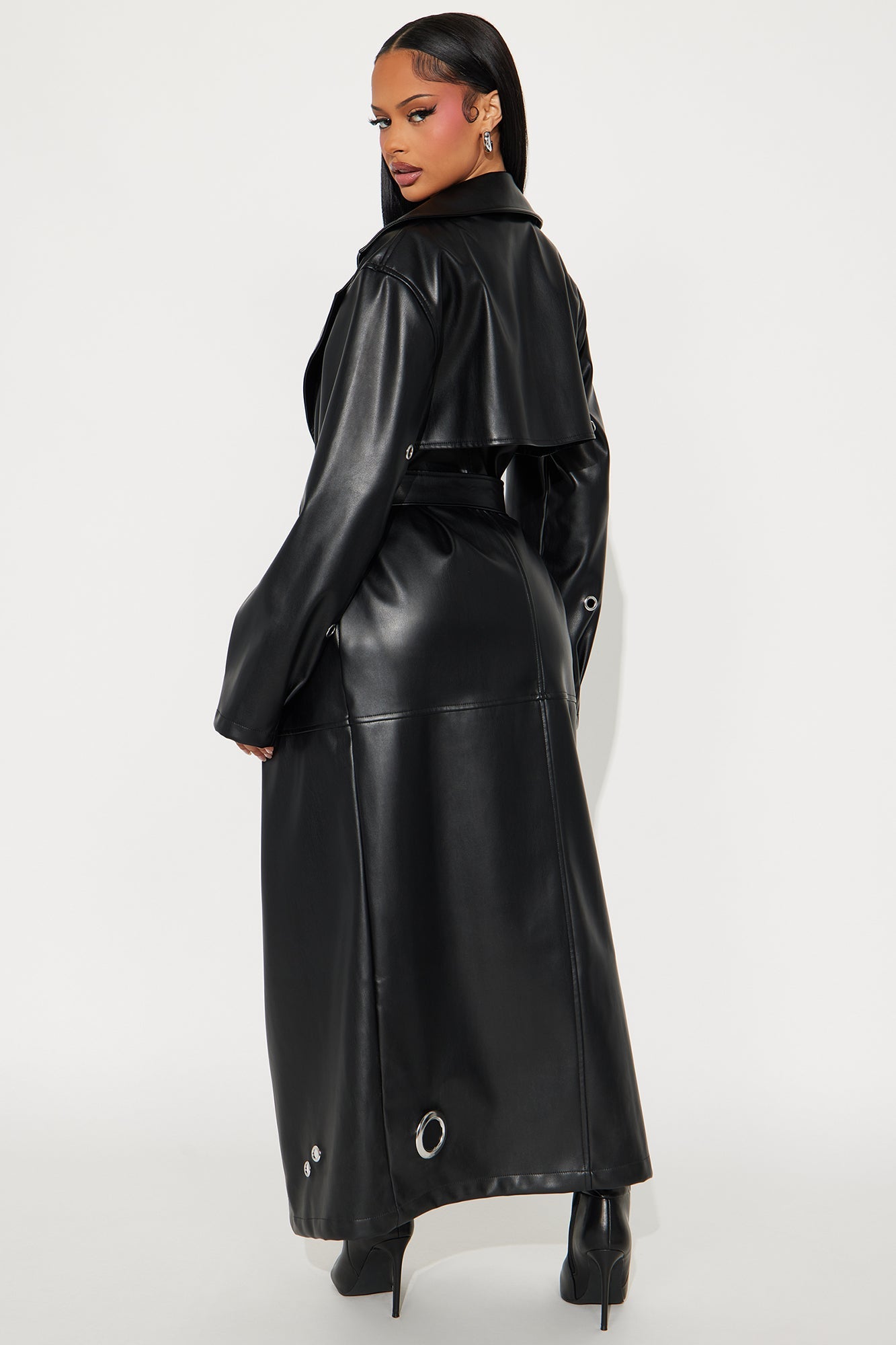 Manteau Trench en Similicuir à Attraction Magnétique - Noir