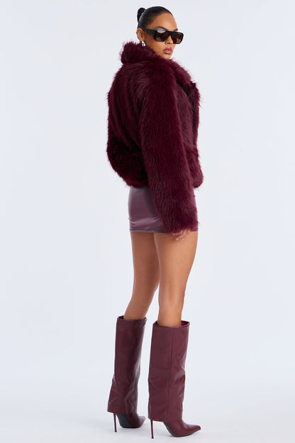 Manteau en Fausse Fourrure Kennedy - Rouge Foncé