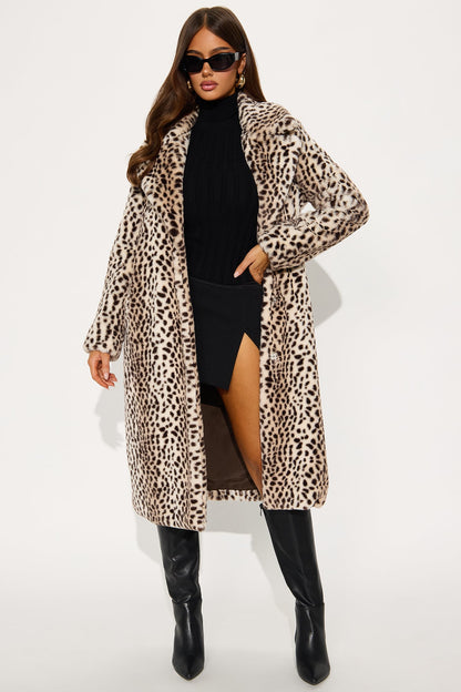 Manteau en Fausse Fourrure Imprimé Léopard Spotted Drama - Léopard