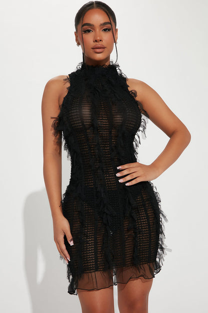 Petite Robe Mini en Maille Si Dramatique - Noir