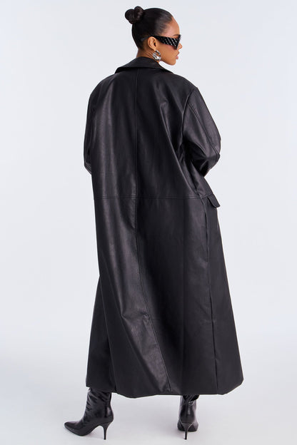 Manteau Trench en Simili Cuir - Noir