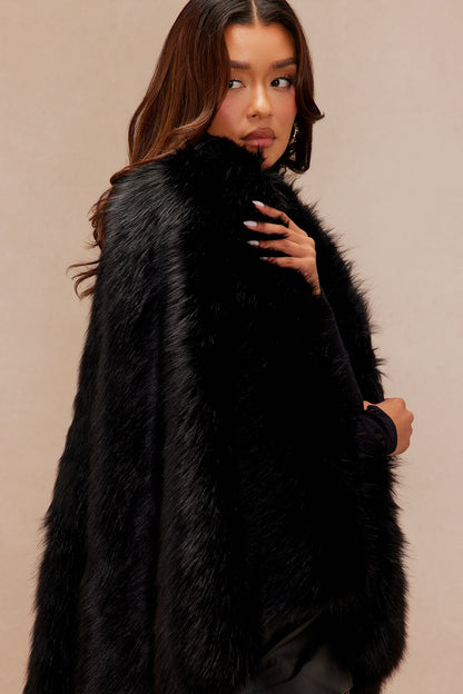 Cape en fausse fourrure Super Fly - Noir