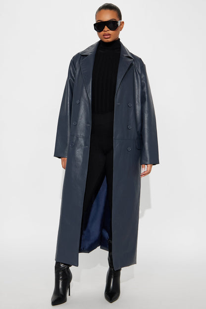 Manteau Croisé en Simili Cuir Drew - Marine