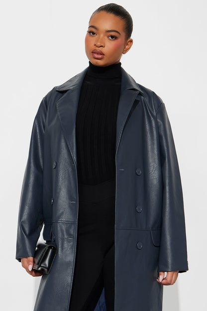 Manteau Croisé en Simili Cuir Drew - Marine