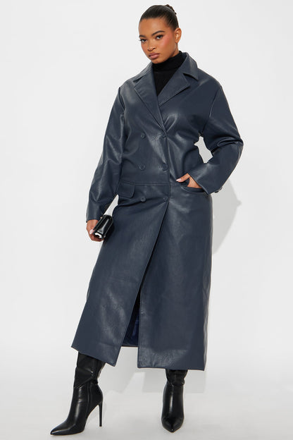 Manteau Croisé en Simili Cuir Drew - Marine