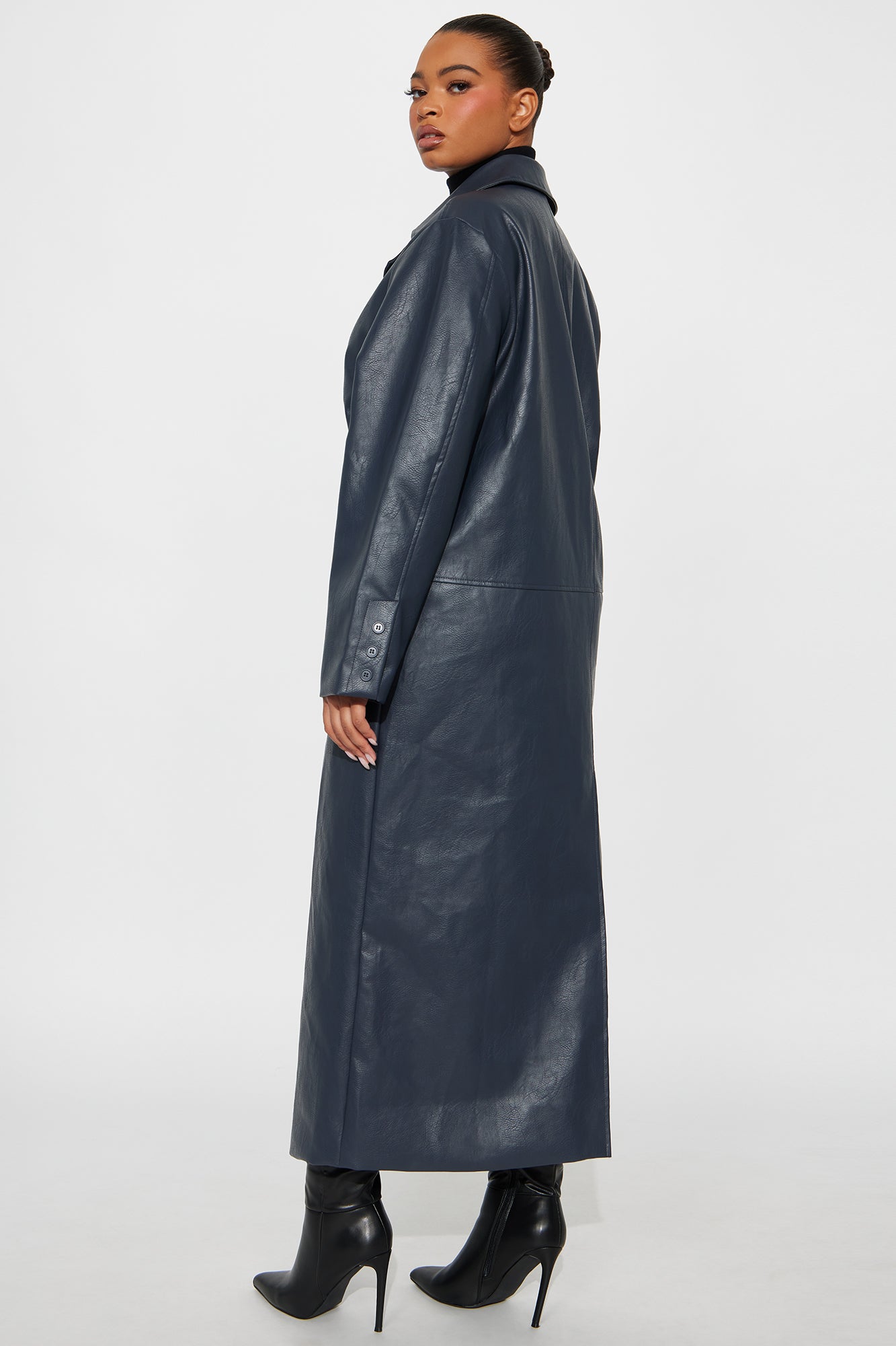 Manteau Croisé en Simili Cuir Drew - Marine