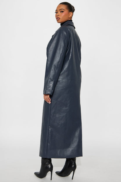 Manteau Croisé en Simili Cuir Drew - Marine