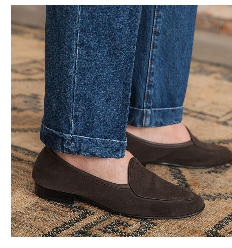 Pantalons en Denim Coton Plissés Droits "Barcelona"