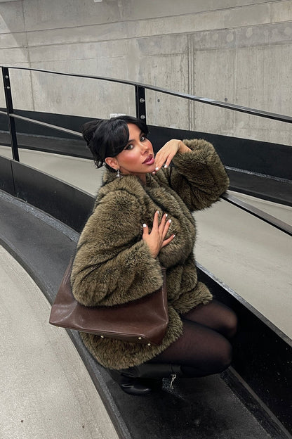 Manteau en Fausse Fourrure So Demure - Marron