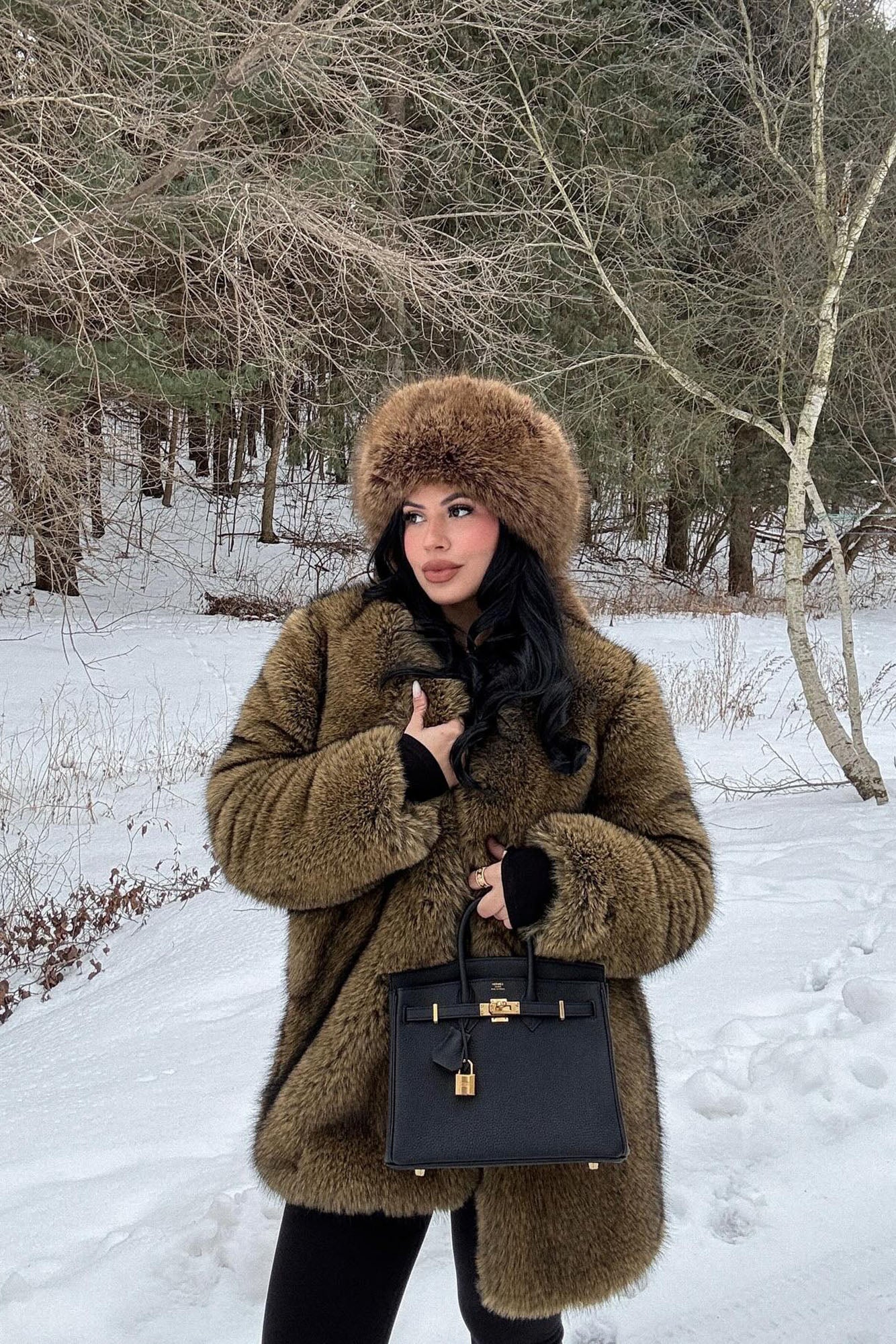 Manteau en Fausse Fourrure So Demure - Marron