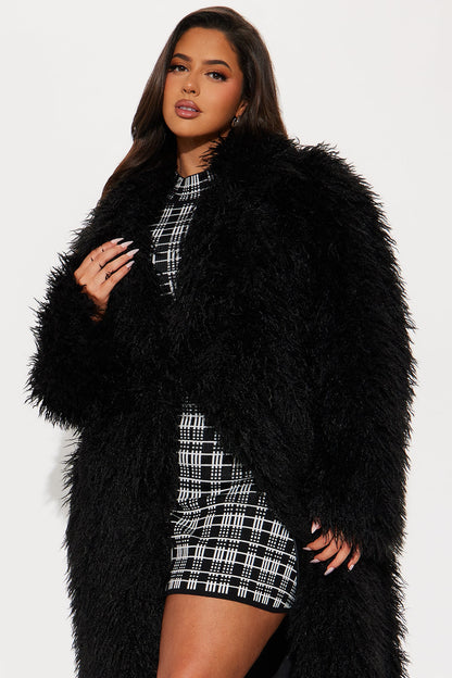 Manteau Trench en Fourrure Synthétique - Noir