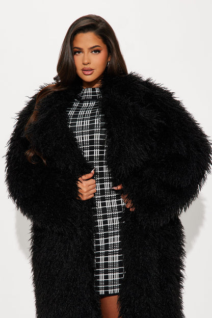 Manteau Trench en Fourrure Synthétique - Noir