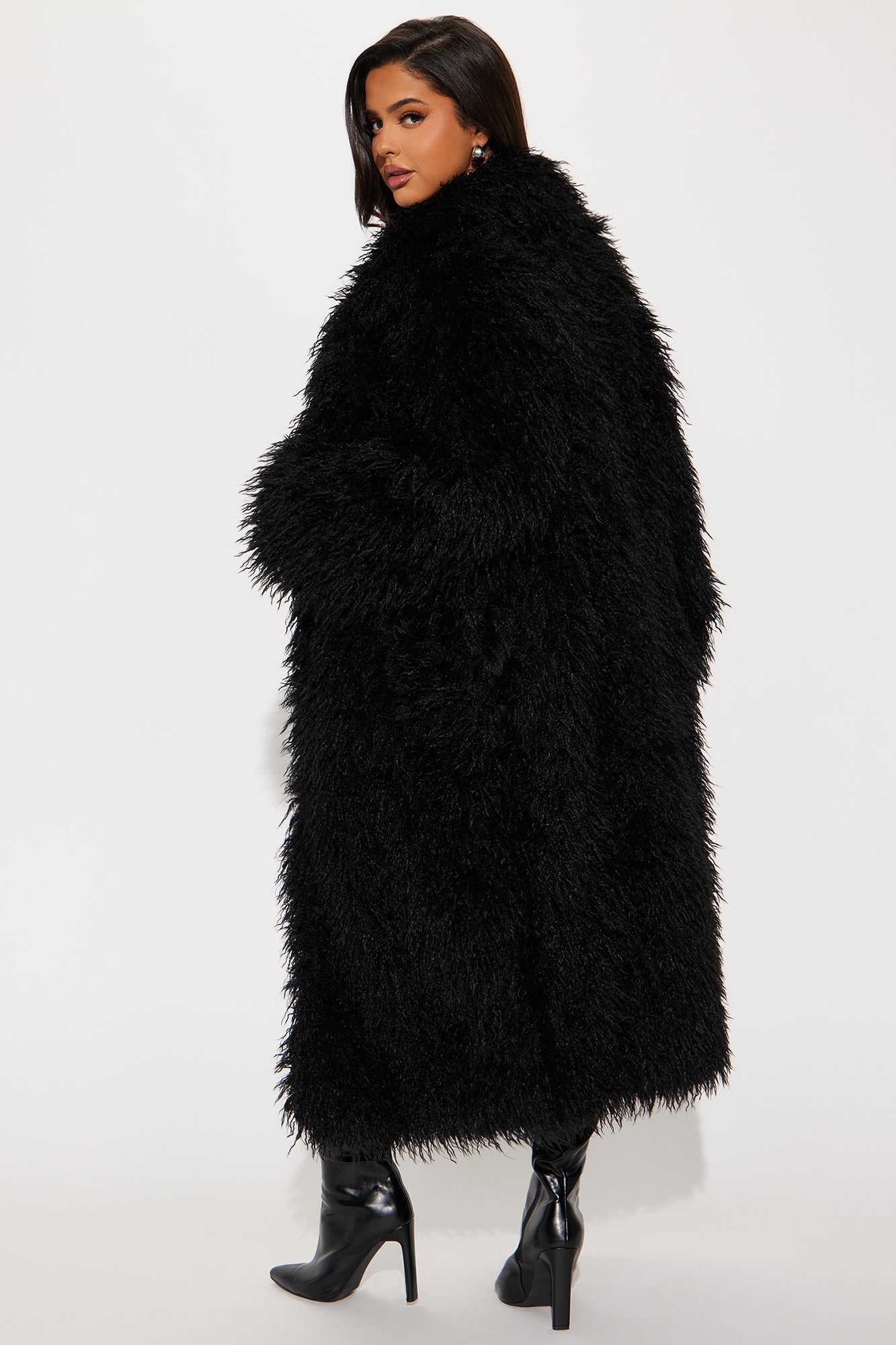 Manteau Trench en Fourrure Synthétique - Noir