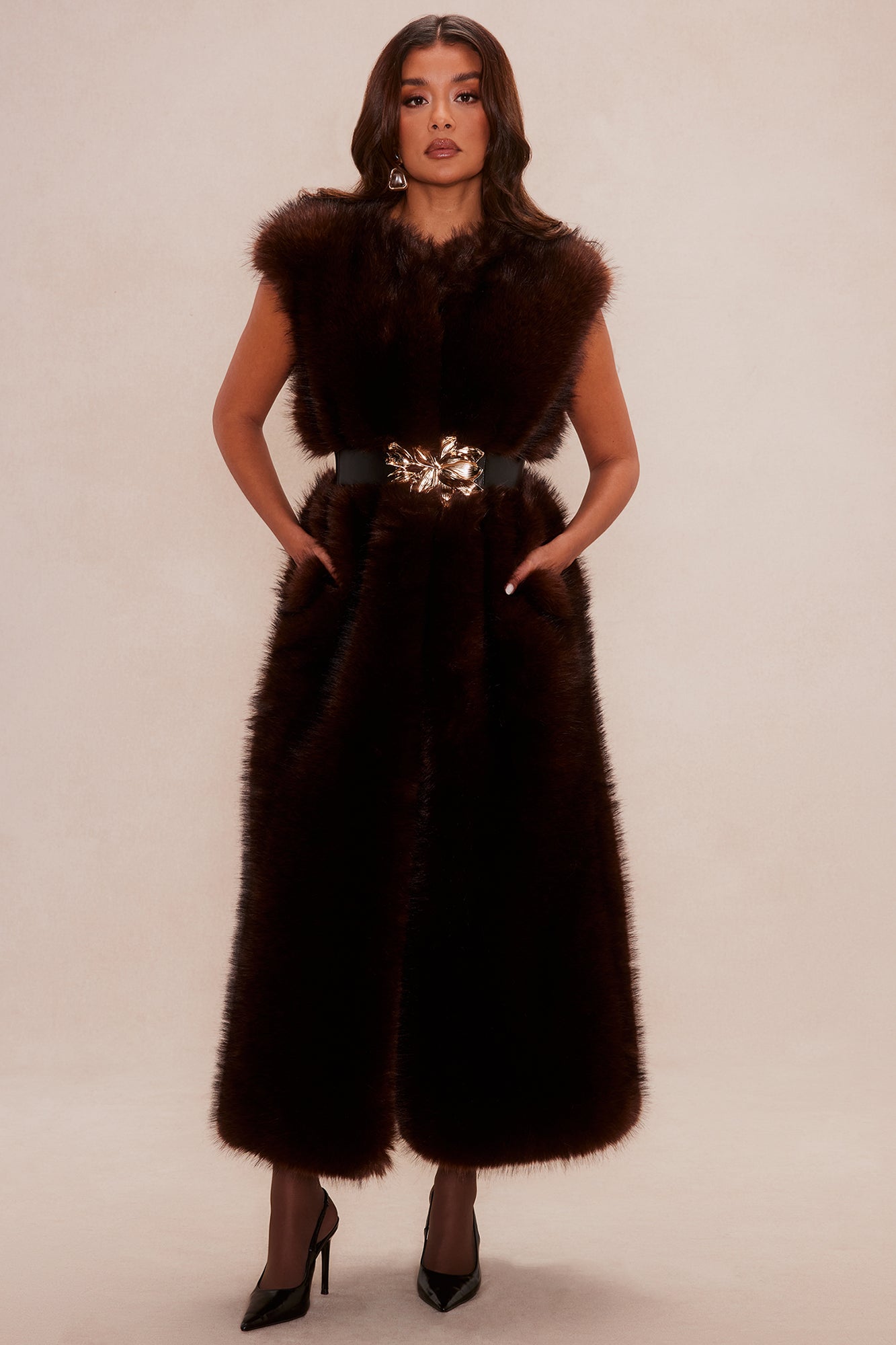 Gilet en Fausse Fourrure Drama Audacieux - Chocolat