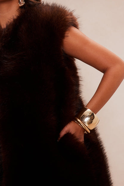 Gilet en Fausse Fourrure Drama Audacieux - Chocolat