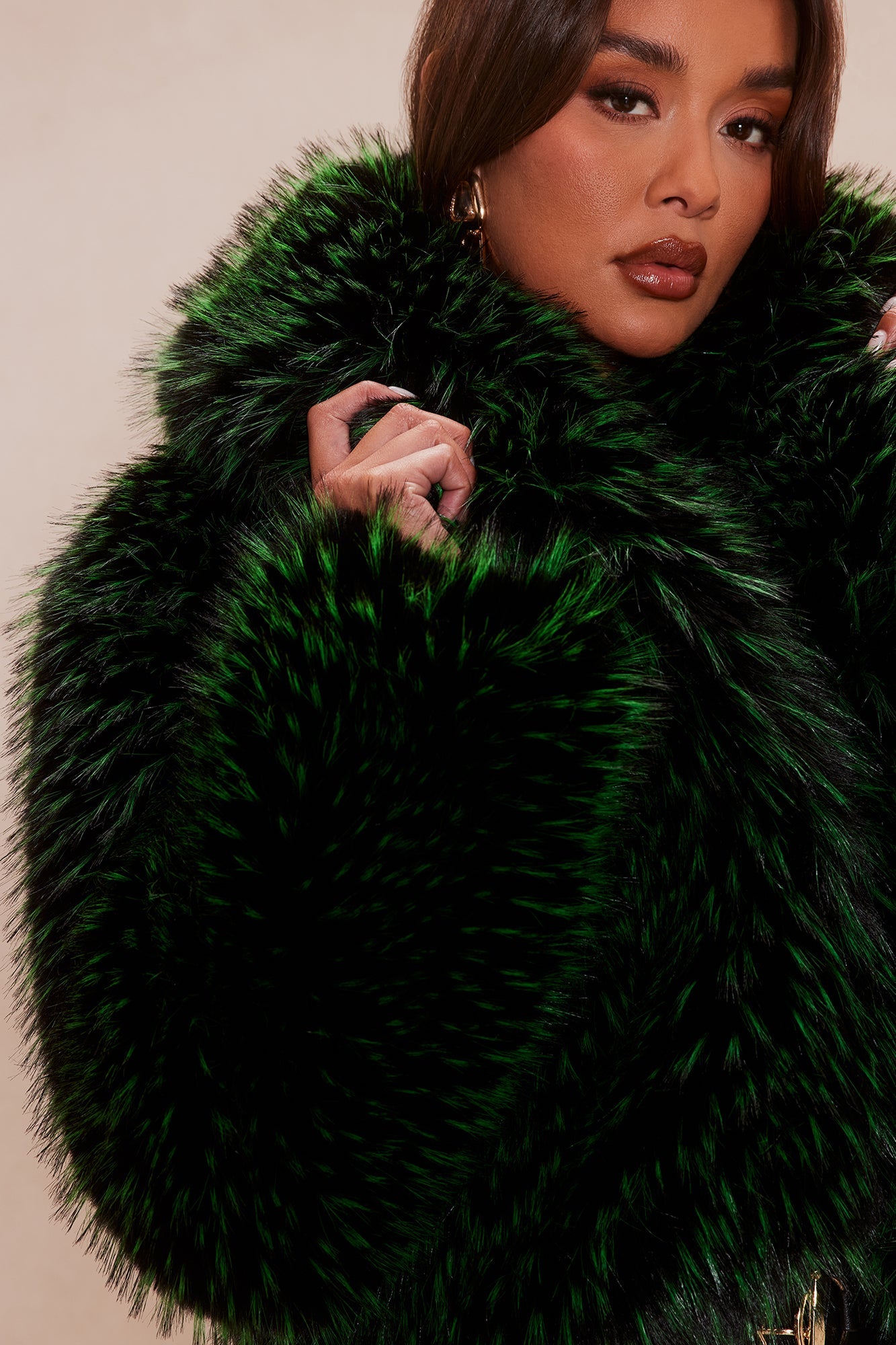 Veste en Fausse Fourrure Rebel Spirit - Noir/Vert