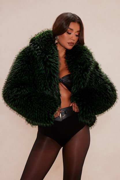 Veste en Fausse Fourrure Rebel Spirit - Noir/Vert