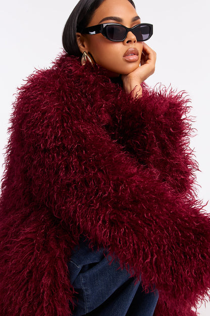 Manteau Trench en Fausse Fourrure - Bourgogne