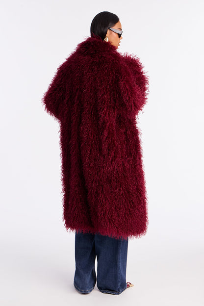 Manteau Trench en Fausse Fourrure - Bourgogne