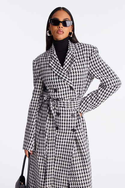 Manteau Double Boutonnage Houndstooth Solana - Blanc/Noir