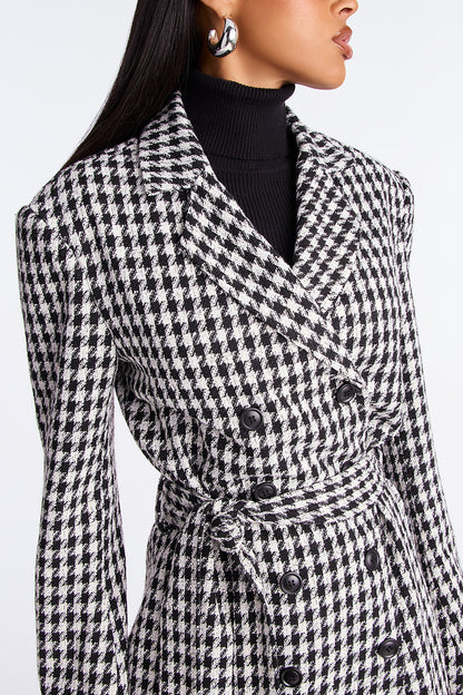 Manteau Double Boutonnage Houndstooth Solana - Blanc/Noir