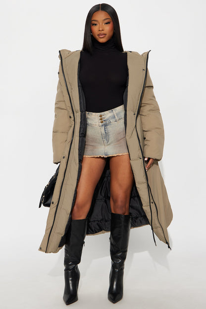 Manteau Long en Nylon Chaud - Kaki