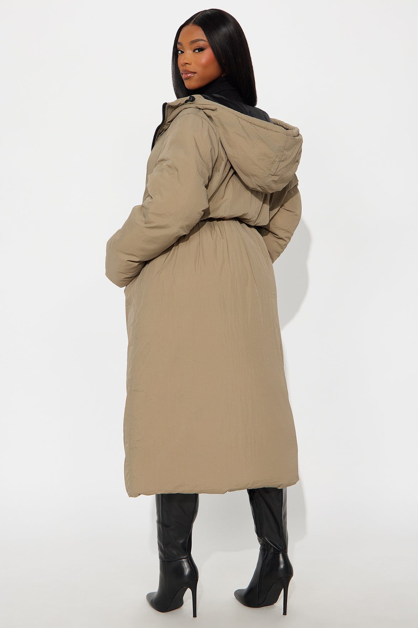 Manteau Long en Nylon Chaud - Kaki