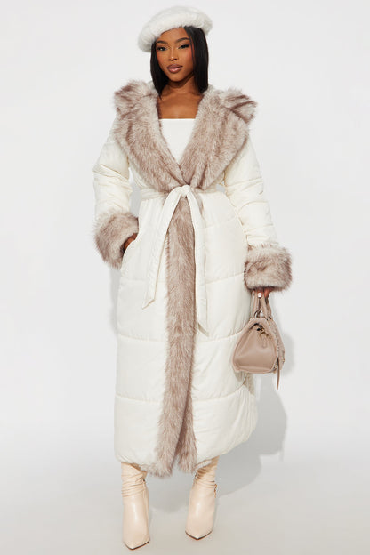 Veste Puffer avec Détail en Fourrure - Ivoire