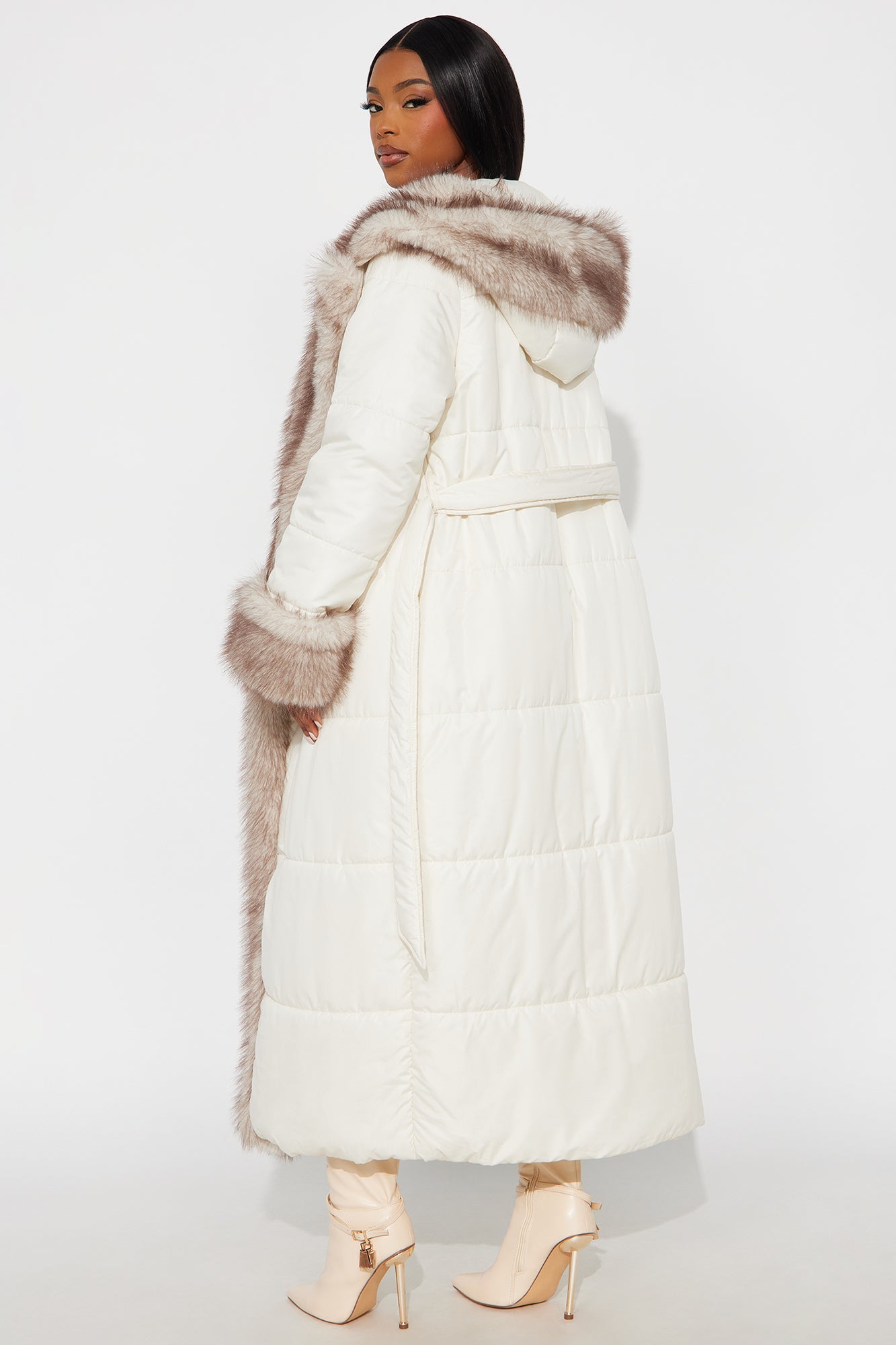 Veste Puffer avec Détail en Fourrure - Ivoire