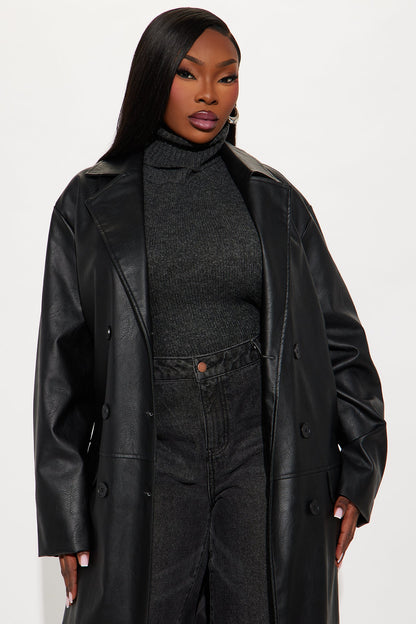 Manteau Trench en Simili Cuir - Noir
