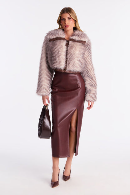 Manteau en fausse fourrure imprimé animal Femme Fatality - Marron/combo