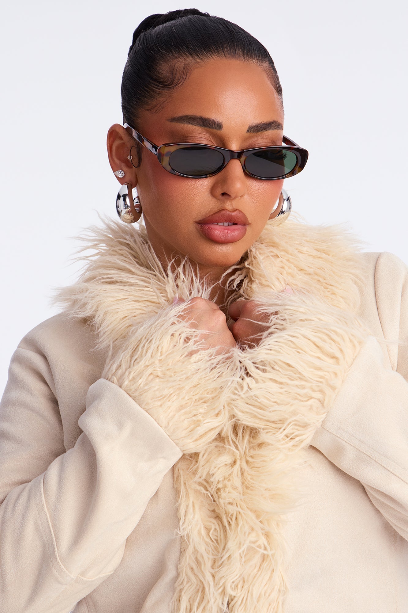 Manteau en Suédine avec Fausse Fourrure - Ivoire