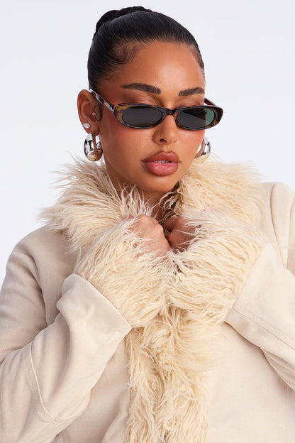 Manteau en Suédine avec Fausse Fourrure - Ivoire