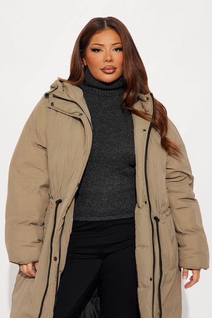 Manteau Long en Nylon Chaud - Kaki