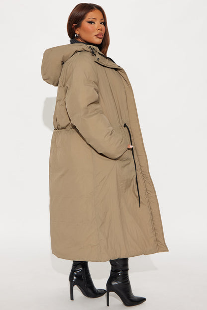 Manteau Long en Nylon Chaud - Kaki