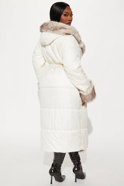 Veste Puffer avec Détail en Fourrure - Ivoire