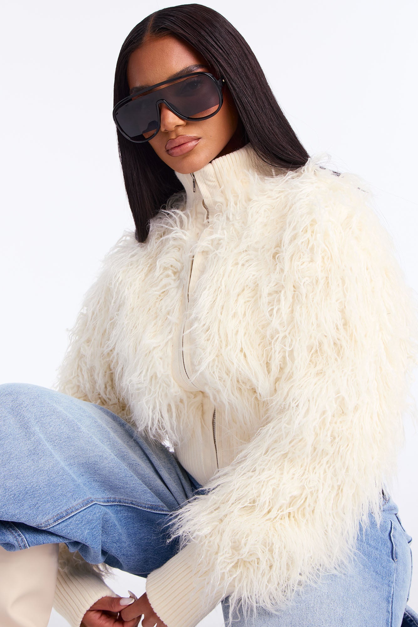 Veste en fausse fourrure shaggy Sienna - Ivoire