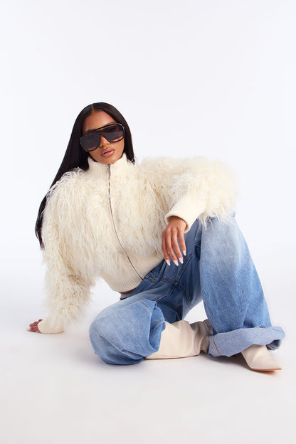 Veste en fausse fourrure shaggy Sienna - Ivoire