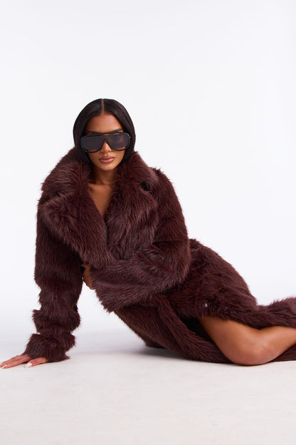 Manteau en Fausse Fourrure Steal The Show - Marron