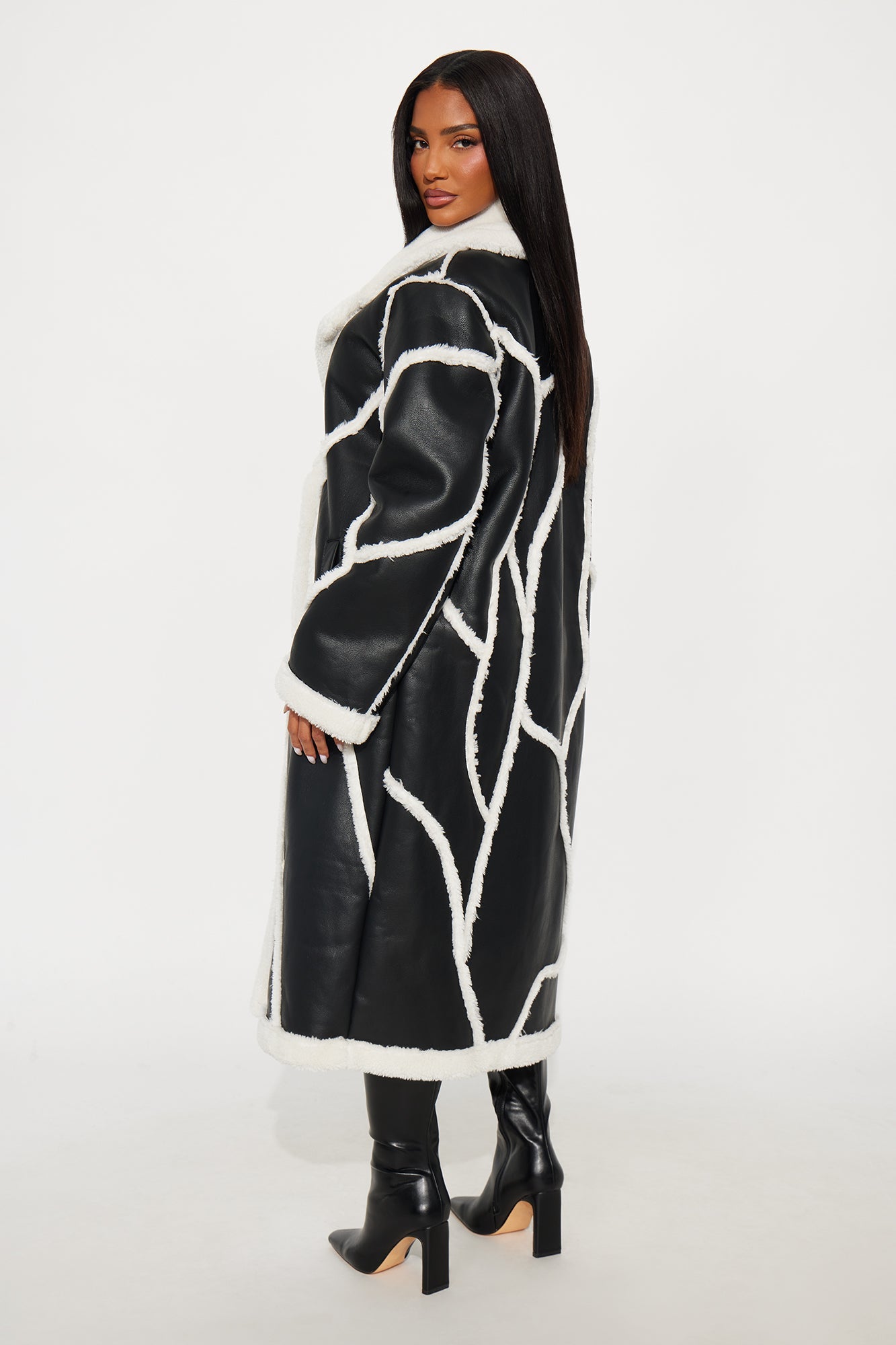 Manteau Trench Chic en Cuir Synthétique - Noir