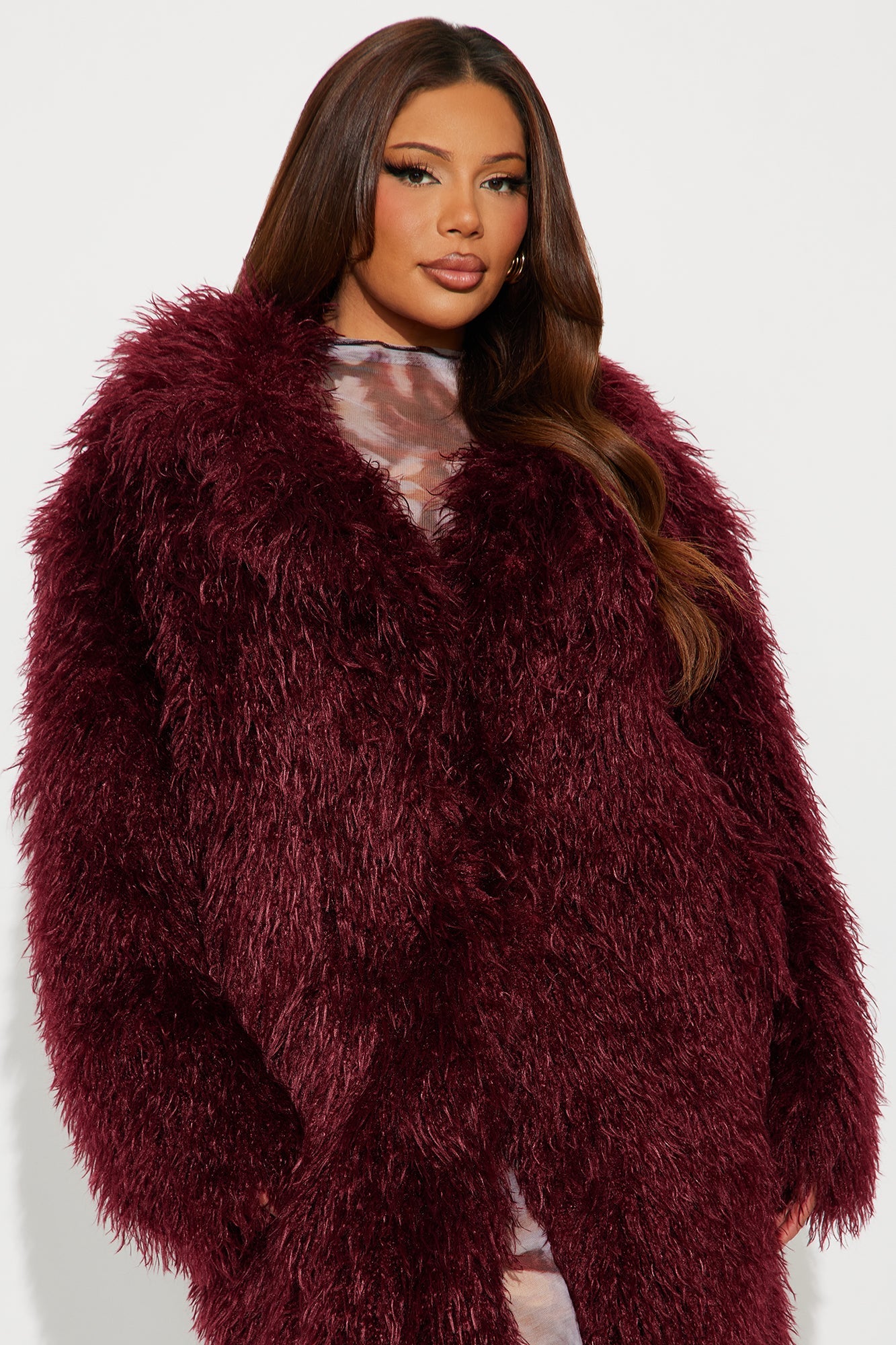 Manteau Trench en Fausse Fourrure - Bourgogne