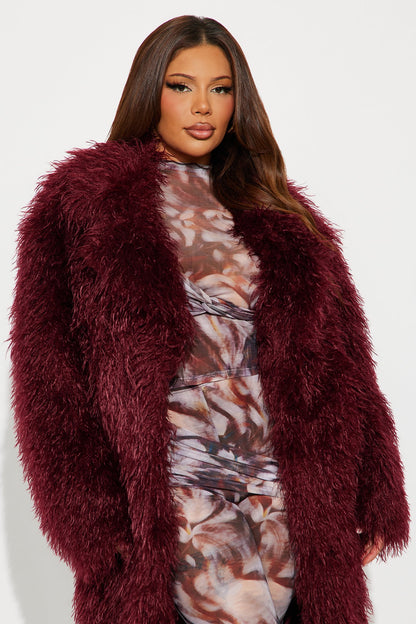 Manteau Trench en Fausse Fourrure - Bourgogne